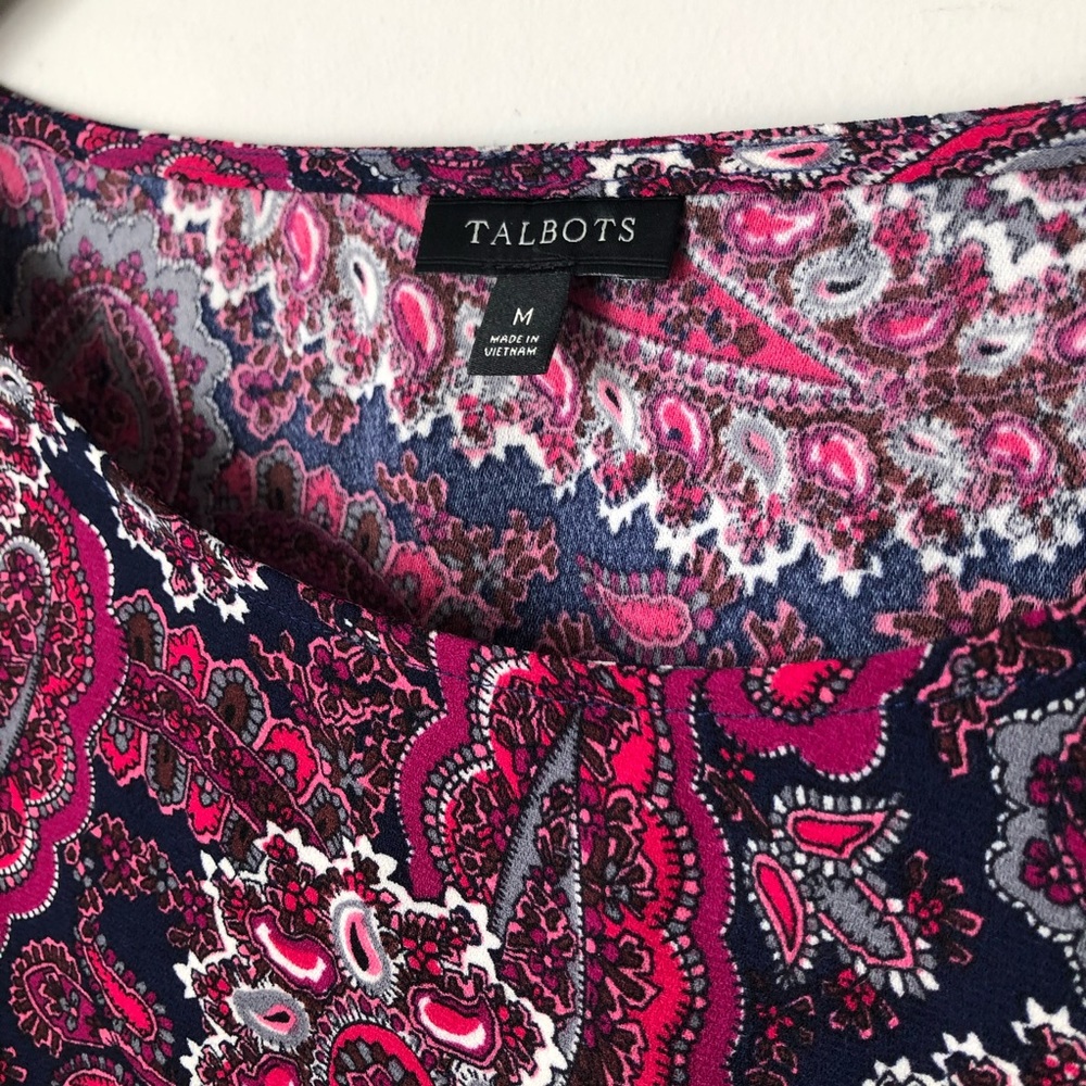 Talbots Pink Paisley Print Perforated Shoulder 3/4 Bell Sleeve Blouse Medium - Picture 3 of 6